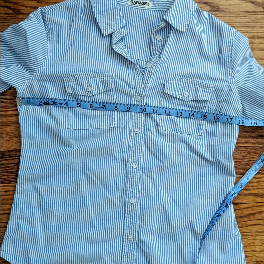 Garage Blue and White Soft Cotton Fitted Button Up Long Sleeve Collared Shirt - Picture 8 of 9